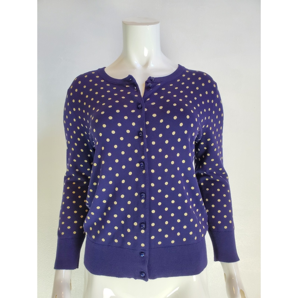 Cable & Gauge Navy Polkadot Cardigan